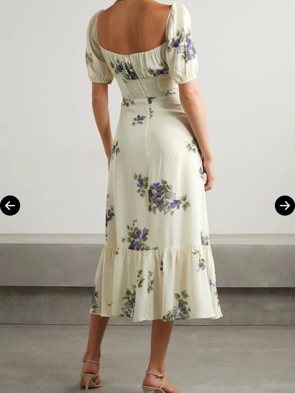 Reformation Parke Midi Dress Roquefort Floral Ivory Size 4 - Picture 5 of 13